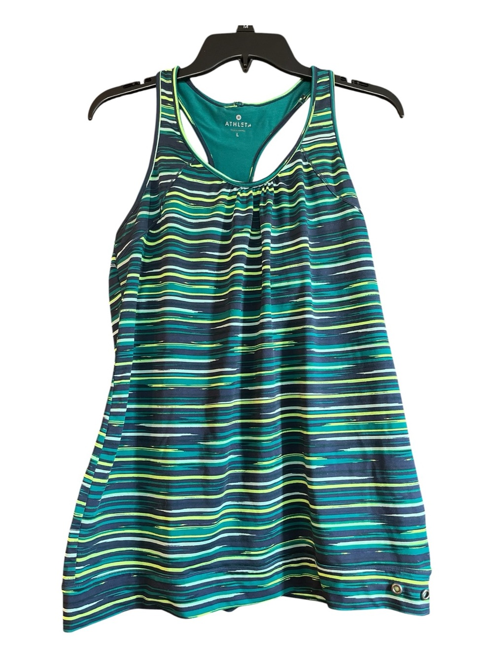 Athleta Airbrush Printed Tinker Tank Top Built In Shelf Bra Blue Green Size L